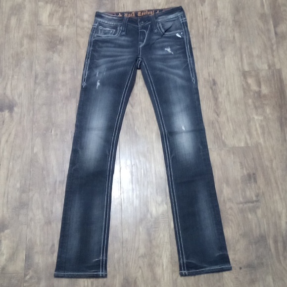 Rock Revival Women's 26 Straight Embellished Embroidered Distressed Black NWOT - Picture 3 of 14